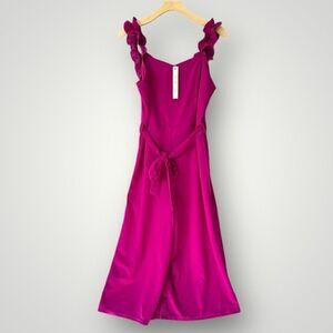 Magenta Ruffle-Strap Jumpsuit with Waist Tie